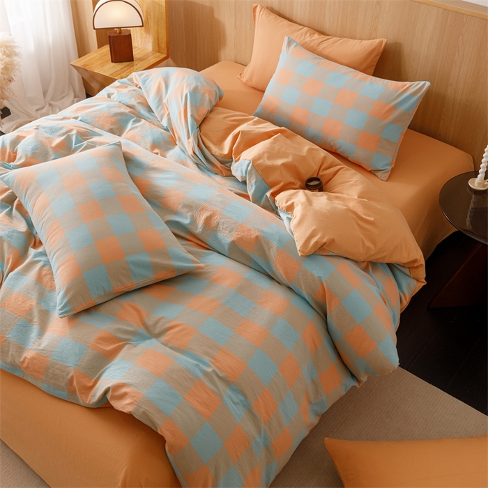 91家纺网 家纺一手货源 找家纺 恬思语2025新款全棉色织水洗棉四件套 梵芙桔