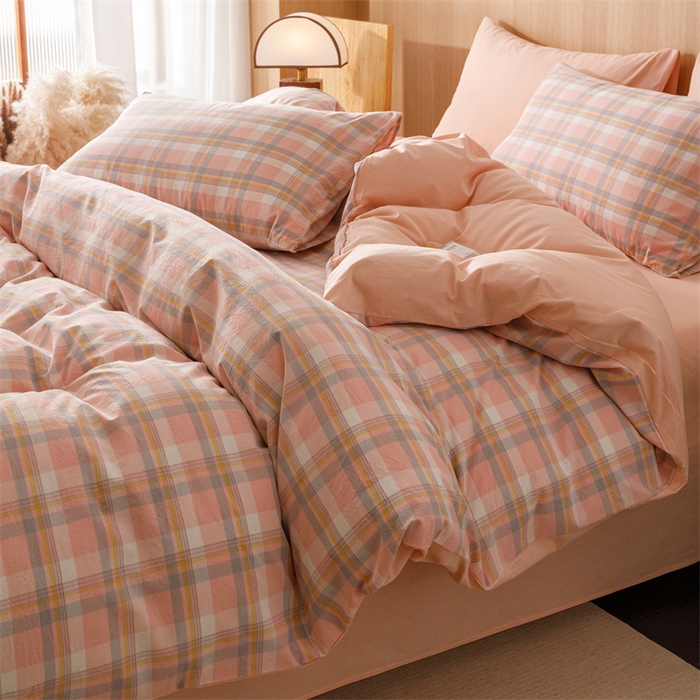 91家纺网 家纺一手货源 找家纺 恬思语2025新款全棉色织水洗棉四件套 简兮粉