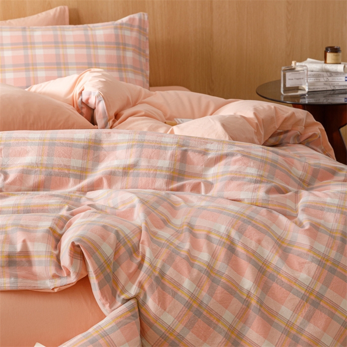 91家纺网 家纺一手货源 找家纺 恬思语2025新款全棉色织水洗棉四件套 简兮粉