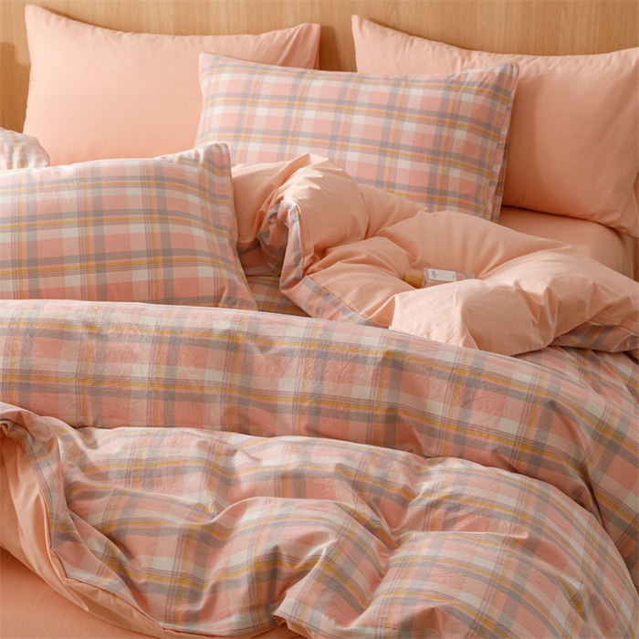 91家纺网 家纺一手货源 找家纺 恬思语2025新款全棉色织水洗棉四件套 简兮粉