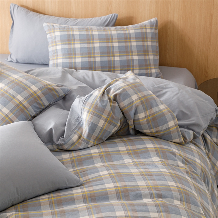 91家纺网 家纺一手货源 找家纺 恬思语2025新款全棉色织水洗棉四件套 简兮蓝