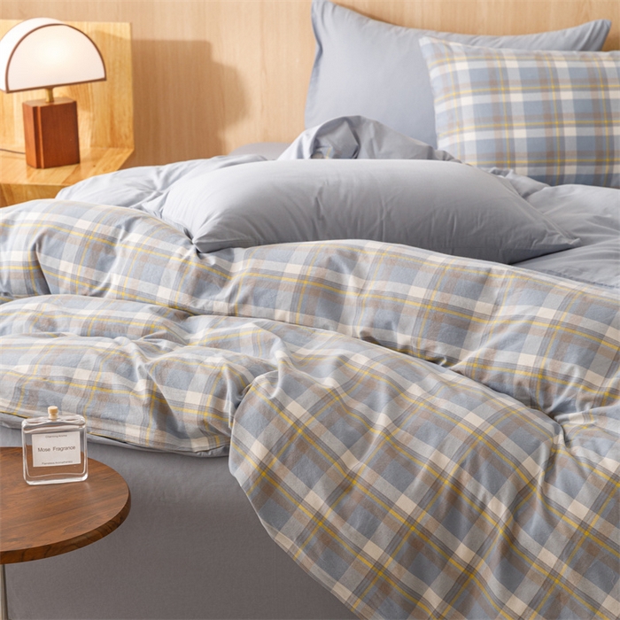 91家纺网 家纺一手货源 找家纺 恬思语2025新款全棉色织水洗棉四件套 简兮蓝