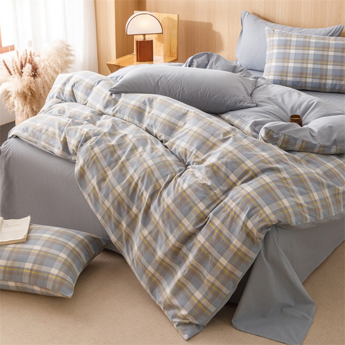 91家纺网 家纺一手货源 找家纺 恬思语2025新款全棉色织水洗棉四件套 简兮蓝