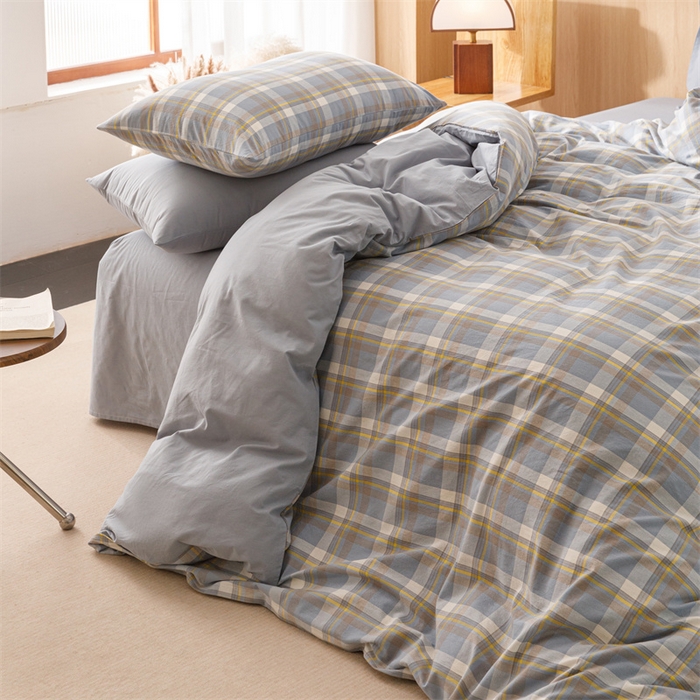 91家纺网 家纺一手货源 找家纺 恬思语2025新款全棉色织水洗棉四件套 简兮蓝