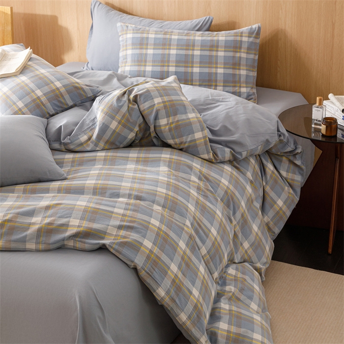 91家纺网 家纺一手货源 找家纺 恬思语2025新款全棉色织水洗棉四件套 简兮蓝