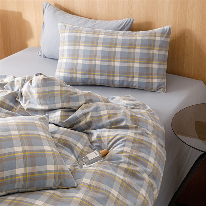 91家纺网 家纺一手货源 找家纺 恬思语2025新款全棉色织水洗棉四件套 简兮蓝