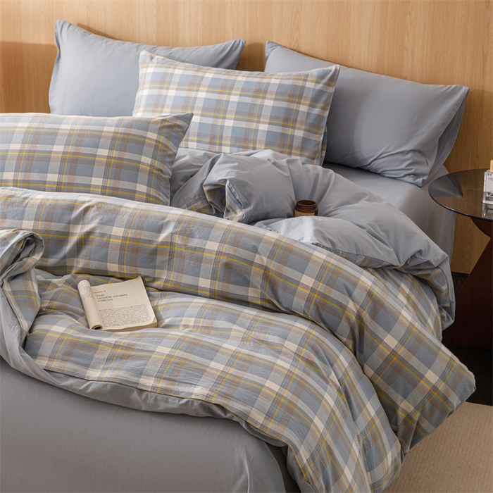 91家纺网 家纺一手货源 找家纺 恬思语2025新款全棉色织水洗棉四件套 简兮蓝