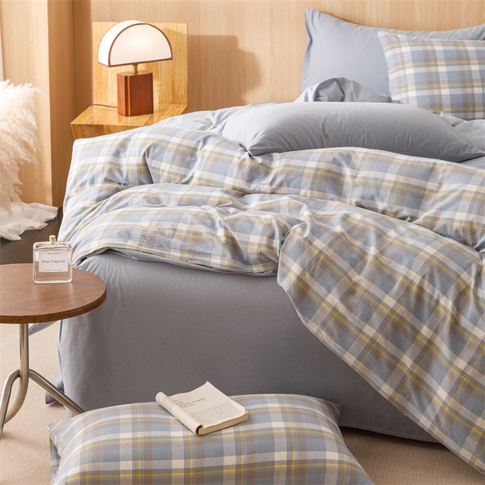 91家纺网 家纺一手货源 找家纺 恬思语2025新款全棉色织水洗棉四件套 简兮蓝