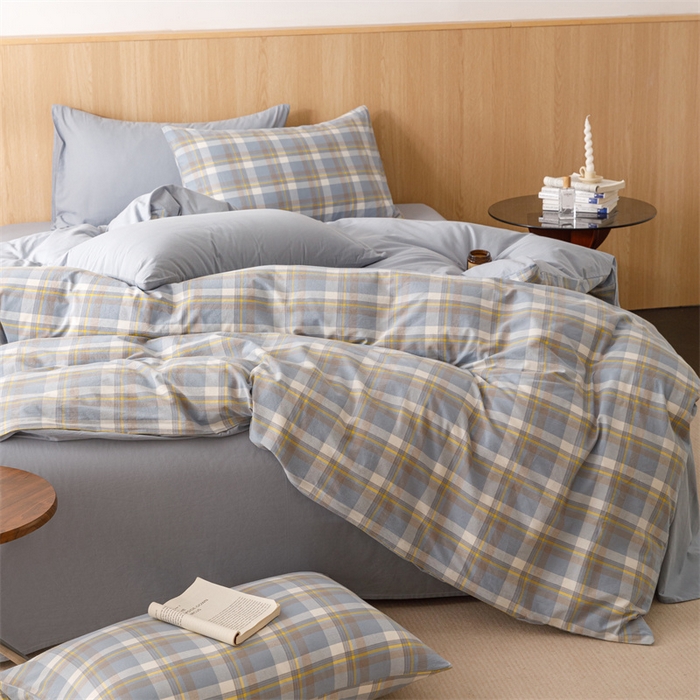 91家纺网 家纺一手货源 找家纺 恬思语2025新款全棉色织水洗棉四件套 简兮蓝