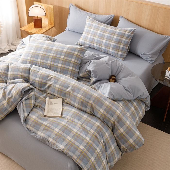 91家纺网 家纺一手货源 找家纺 恬思语2025新款全棉色织水洗棉四件套 简兮蓝