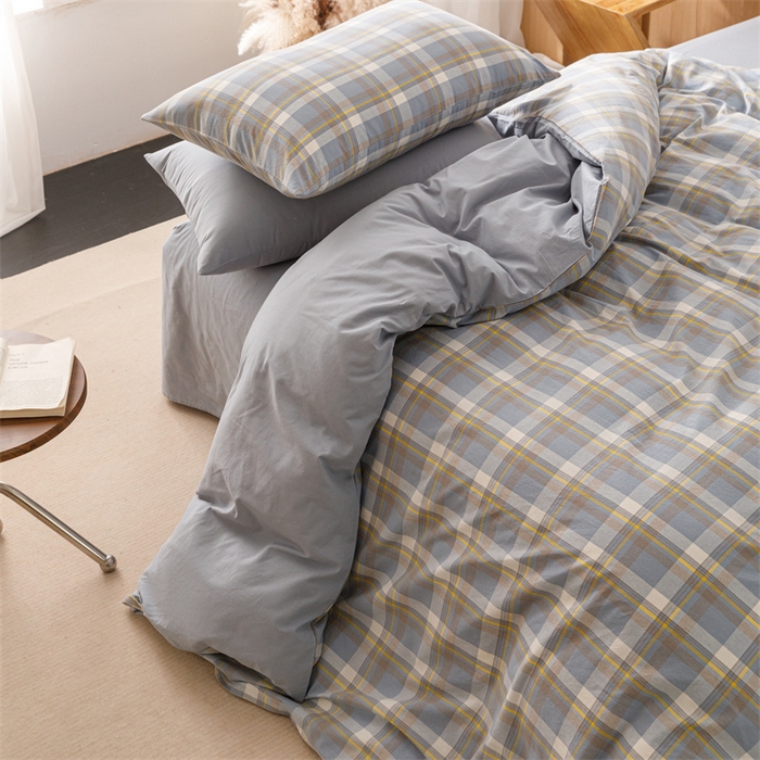 91家纺网 家纺一手货源 找家纺 恬思语2025新款全棉色织水洗棉四件套 简兮蓝