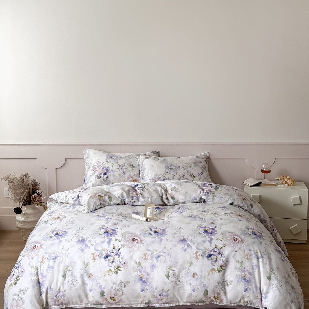 窝米 2025新品全棉双层纱法式风花卉四件套系列（蔷薇绿 月丹） 月丹