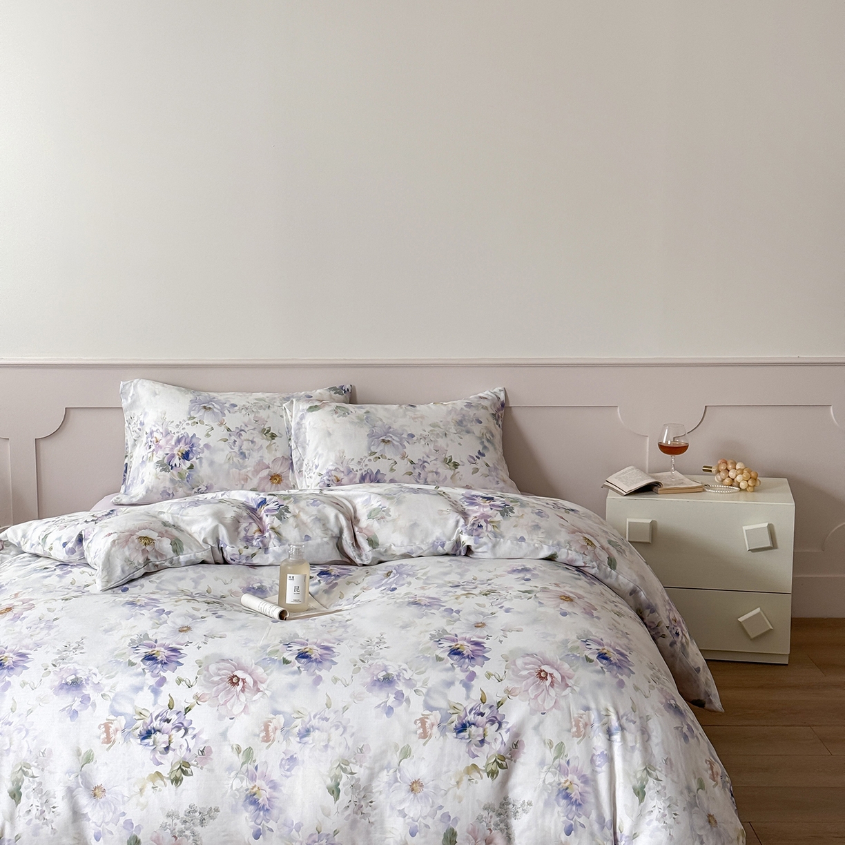 91家纺网 家纺一手货源 找家纺 窝米 2025新品全棉双层纱法式风花卉四件套系列（蔷薇绿 月丹） 月丹