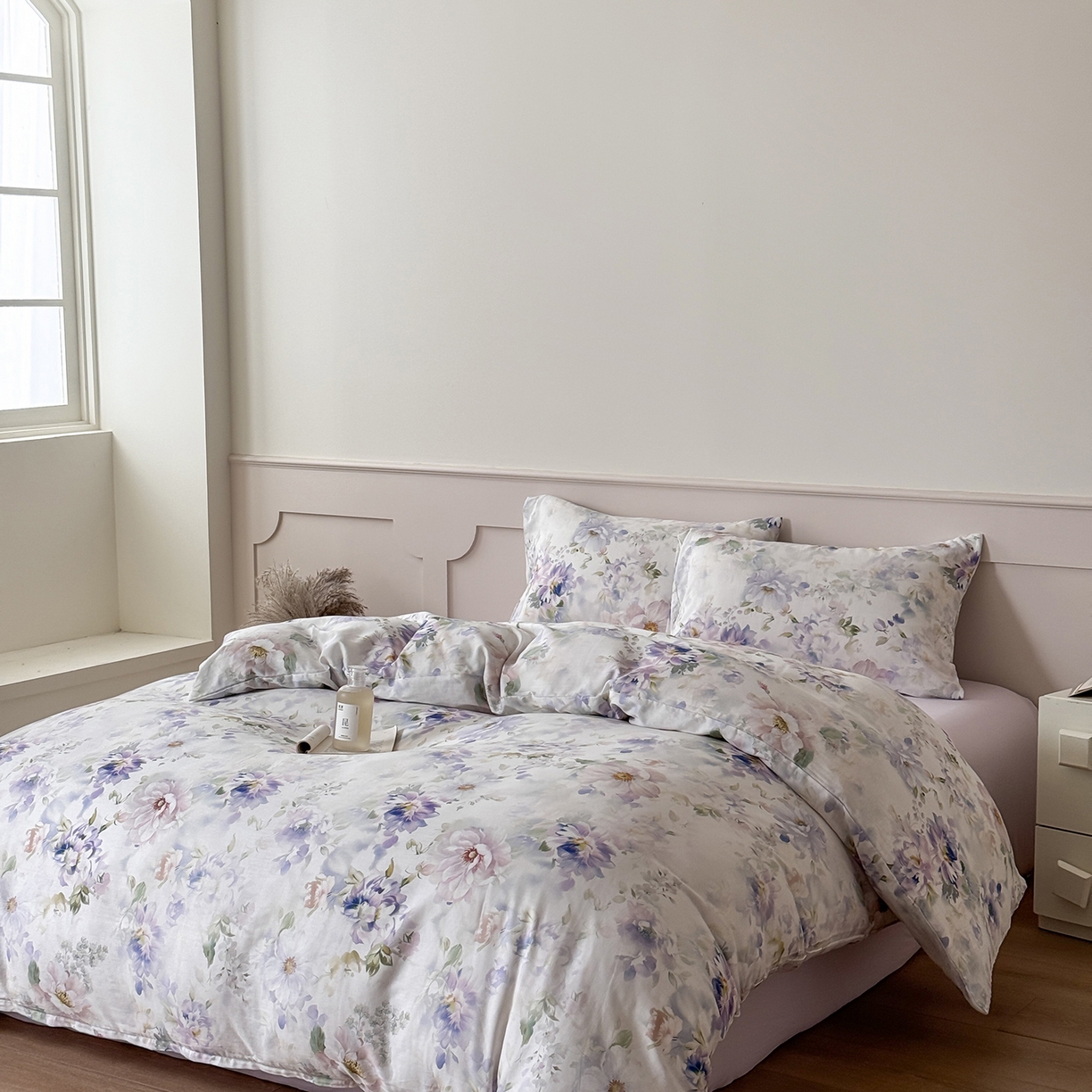 91家纺网 家纺一手货源 找家纺 窝米 2025新品全棉双层纱法式风花卉四件套系列（蔷薇绿 月丹） 月丹