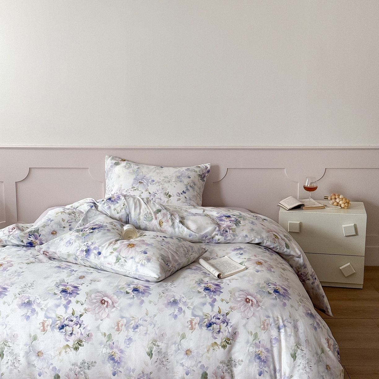 91家纺网 家纺一手货源 找家纺 窝米 2025新品全棉双层纱法式风花卉四件套系列（蔷薇绿 月丹） 月丹