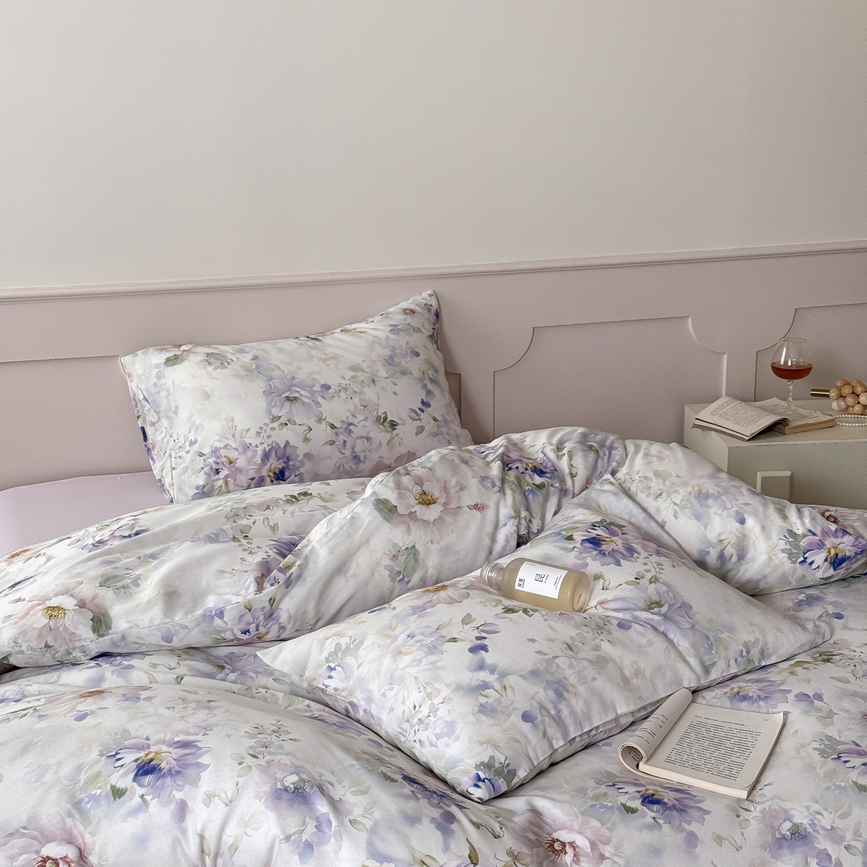 91家纺网 家纺一手货源 找家纺 窝米 2025新品全棉双层纱法式风花卉四件套系列（蔷薇绿 月丹） 月丹