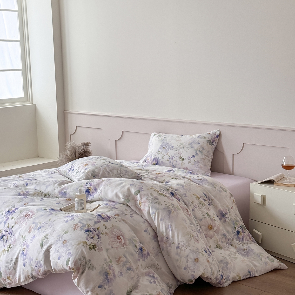 91家纺网 家纺一手货源 找家纺 窝米 2025新品全棉双层纱法式风花卉四件套系列（蔷薇绿 月丹） 月丹