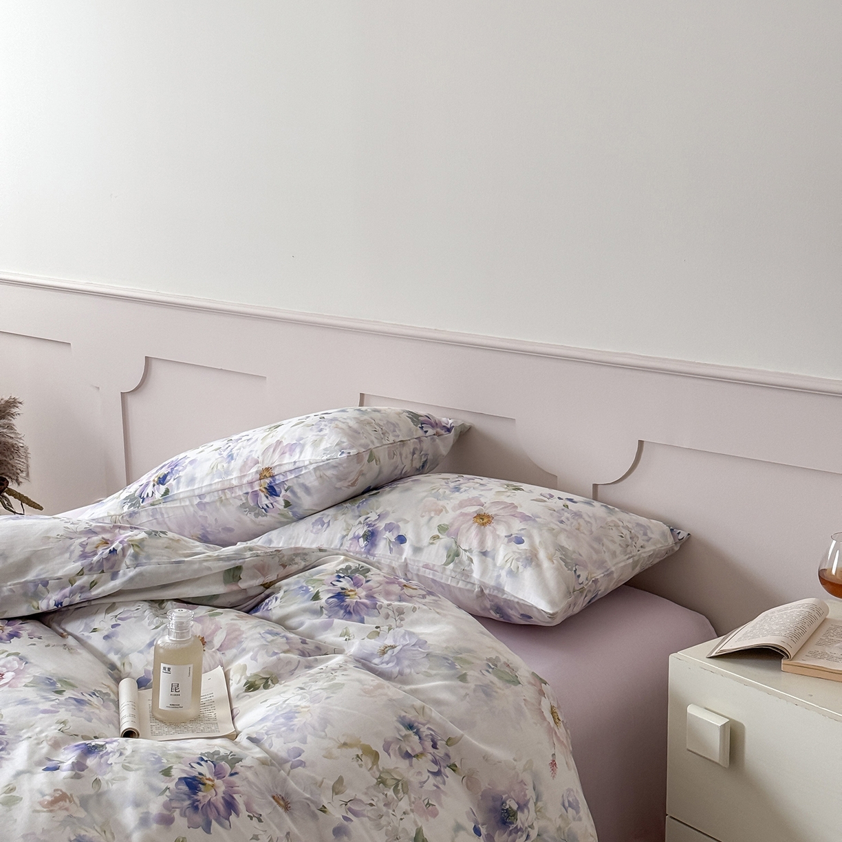 91家纺网 家纺一手货源 找家纺 窝米 2025新品全棉双层纱法式风花卉四件套系列（蔷薇绿 月丹） 月丹