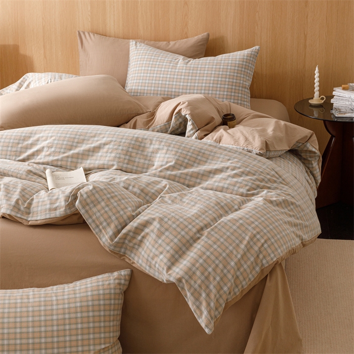 91家纺网 家纺一手货源 找家纺 恬思语2025新款全棉色织水洗棉四件套 可颂咖