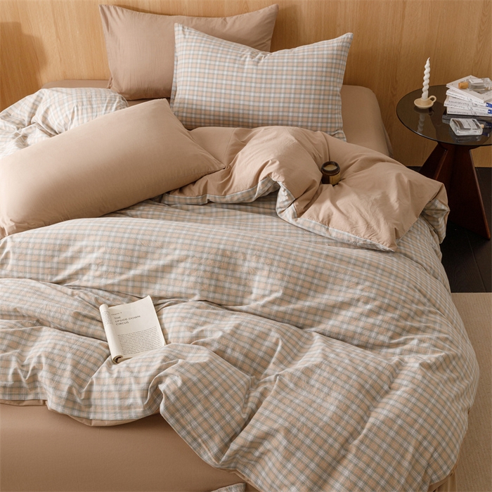 91家纺网 家纺一手货源 找家纺 恬思语2025新款全棉色织水洗棉四件套 可颂咖