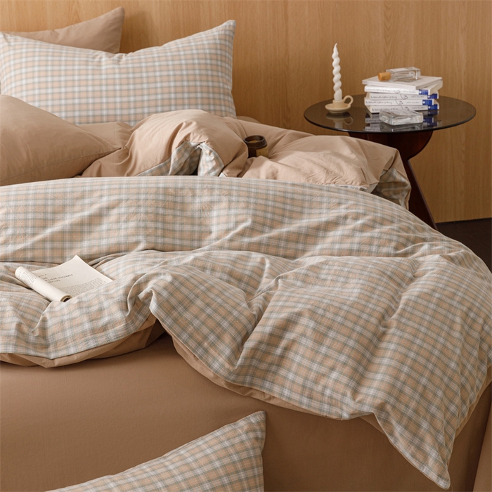 91家纺网 家纺一手货源 找家纺 恬思语2025新款全棉色织水洗棉四件套 可颂咖