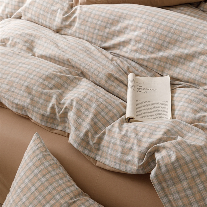 91家纺网 家纺一手货源 找家纺 恬思语2025新款全棉色织水洗棉四件套 可颂咖