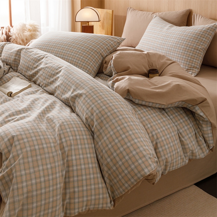 91家纺网 家纺一手货源 找家纺 恬思语2025新款全棉色织水洗棉四件套 可颂咖