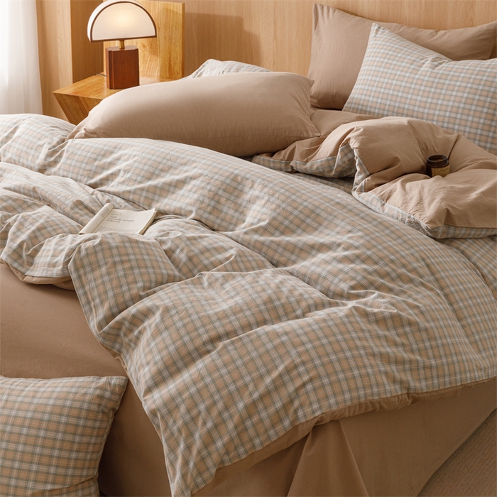 91家纺网 家纺一手货源 找家纺 恬思语2025新款全棉色织水洗棉四件套 可颂咖