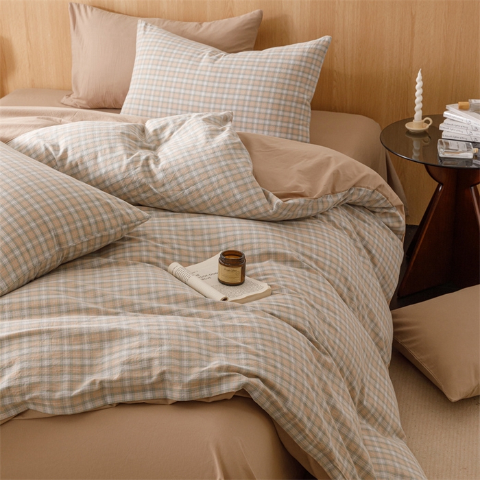 91家纺网 家纺一手货源 找家纺 恬思语2025新款全棉色织水洗棉四件套 可颂咖