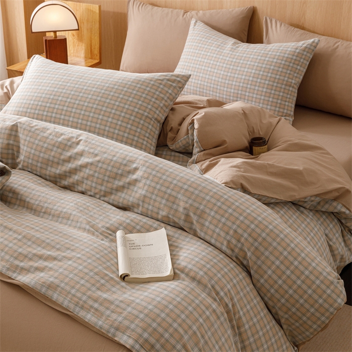 91家纺网 家纺一手货源 找家纺 恬思语2025新款全棉色织水洗棉四件套 可颂咖