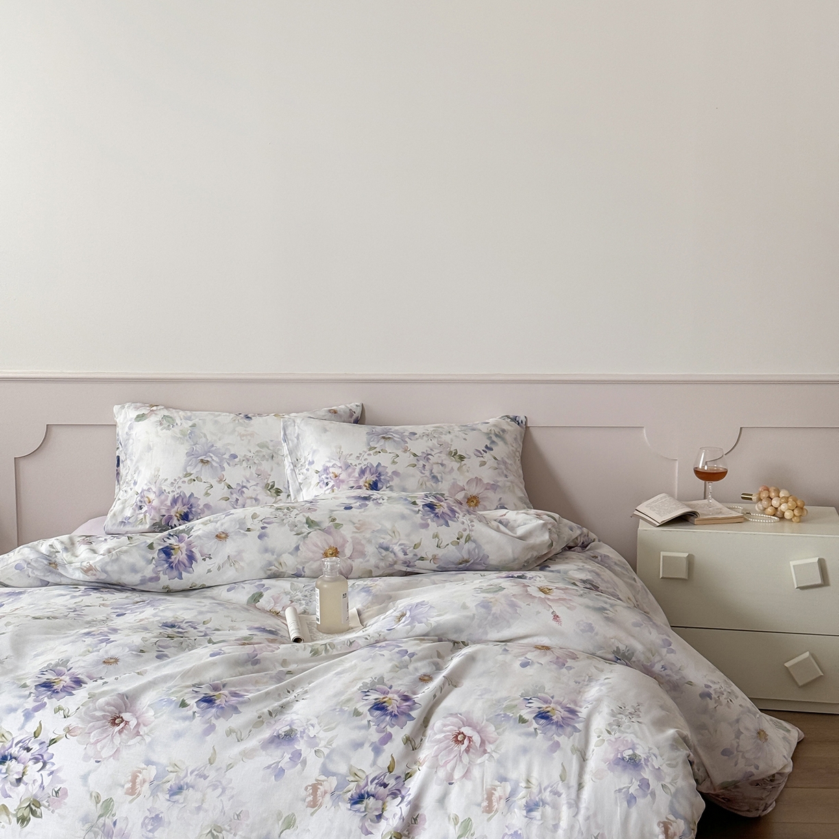 91家纺网 家纺一手货源 找家纺 窝米 2025新品全棉双层纱法式风花卉四件套系列（蔷薇绿 月丹） 月丹