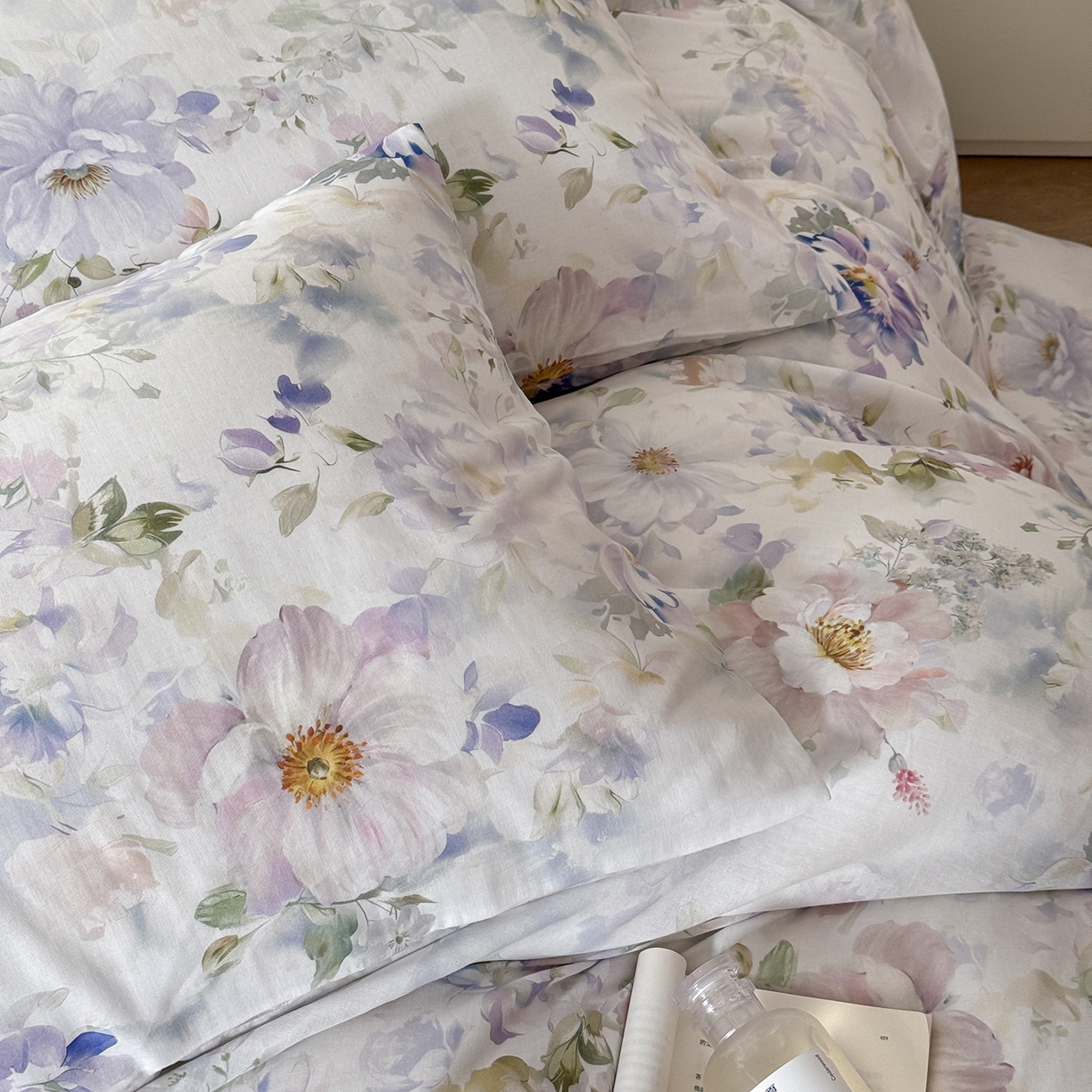 91家纺网 家纺一手货源 找家纺 窝米 2025新品全棉双层纱法式风花卉四件套系列（蔷薇绿 月丹） 月丹