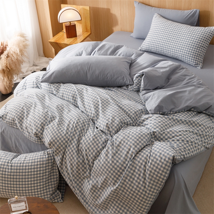 91家纺网 家纺一手货源 找家纺 恬思语2025新款全棉色织水洗棉四件套 蓝小格