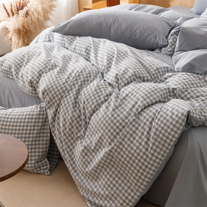 91家纺网 家纺一手货源 找家纺 恬思语2025新款全棉色织水洗棉四件套 蓝小格