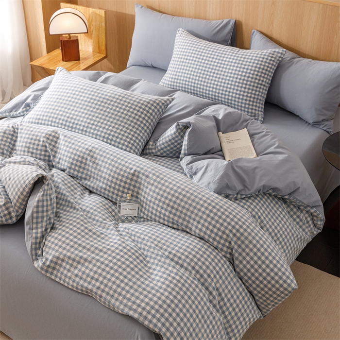 91家纺网 家纺一手货源 找家纺 恬思语2025新款全棉色织水洗棉四件套 蓝小格