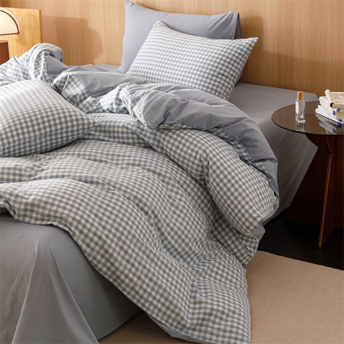 91家纺网 家纺一手货源 找家纺 恬思语2025新款全棉色织水洗棉四件套 蓝小格