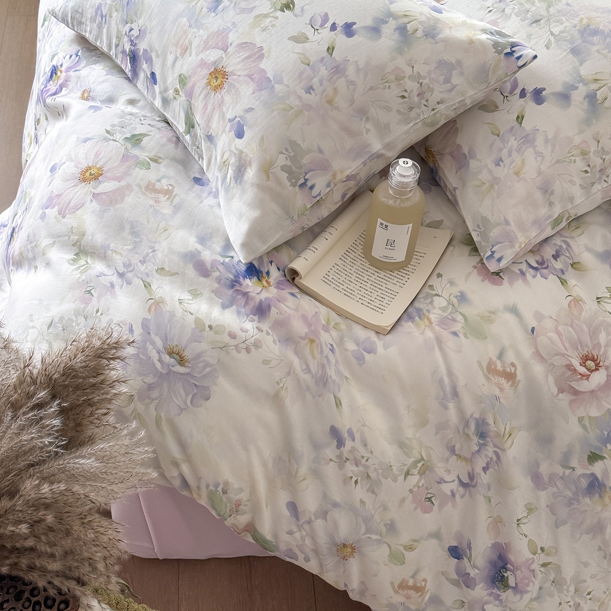 91家纺网 家纺一手货源 找家纺 窝米 2025新品全棉双层纱法式风花卉四件套系列（蔷薇绿 月丹） 月丹