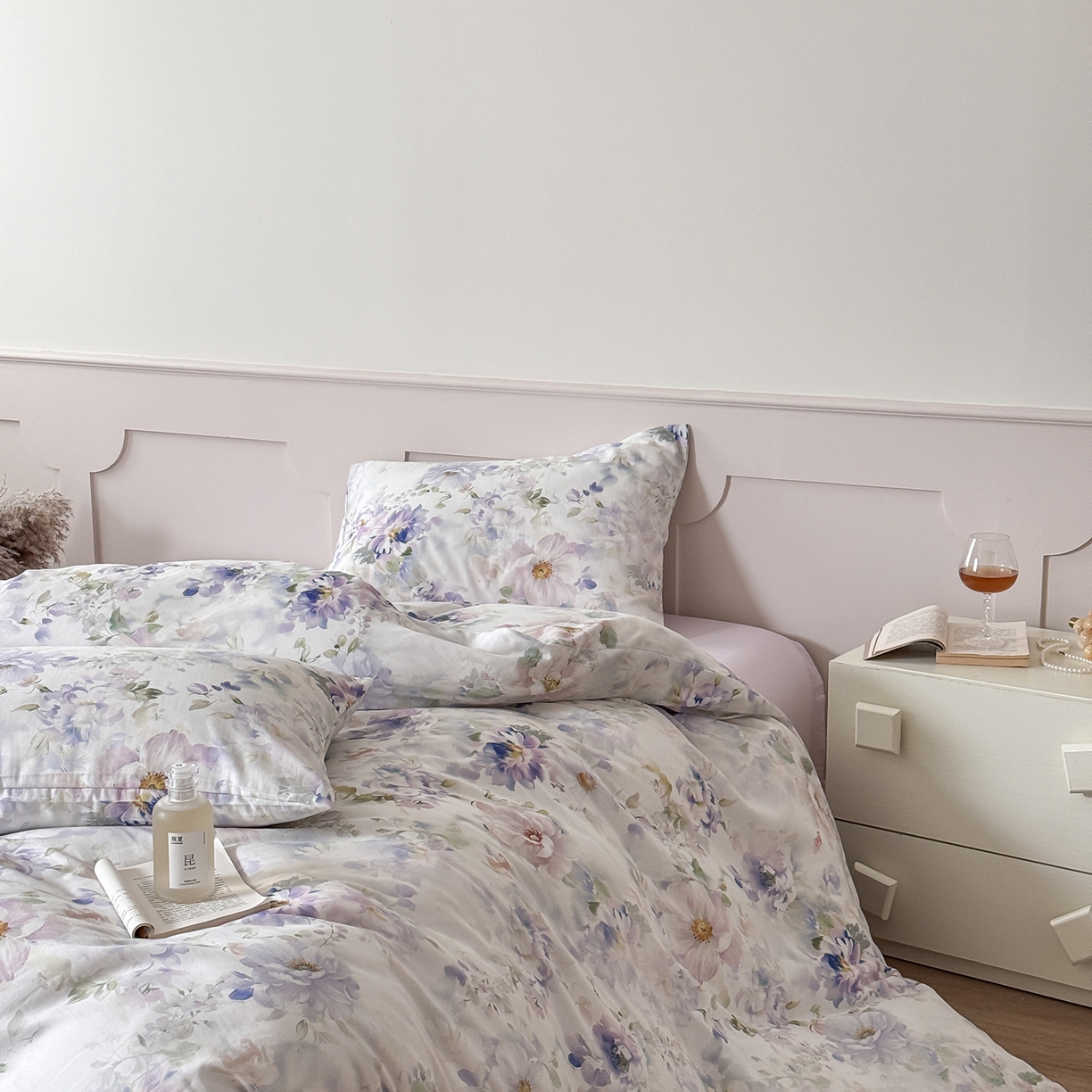 91家纺网 家纺一手货源 找家纺 窝米 2025新品全棉双层纱法式风花卉四件套系列（蔷薇绿 月丹） 月丹