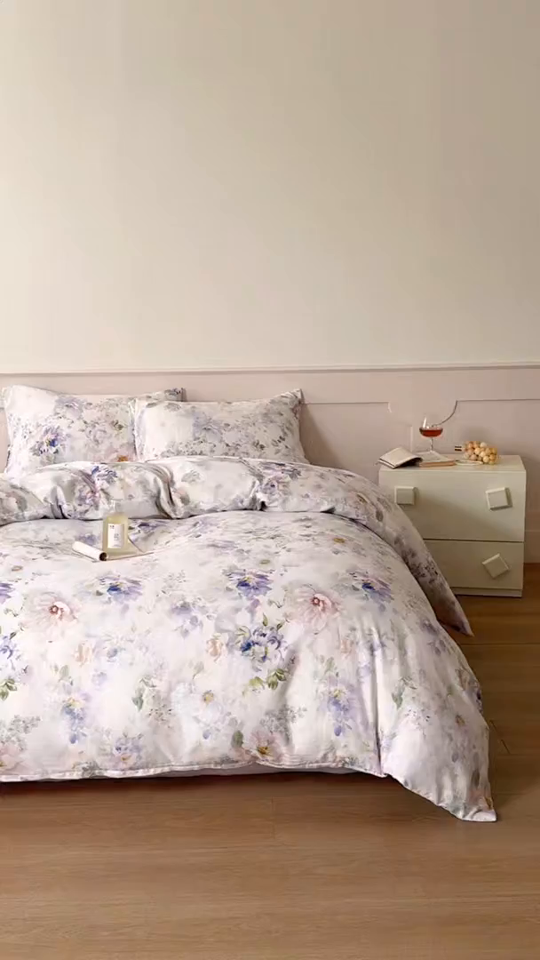 91家纺网 家纺一手货源 找家纺 窝米 2025新品全棉双层纱法式风花卉四件套系列（蔷薇绿 月丹） 月丹