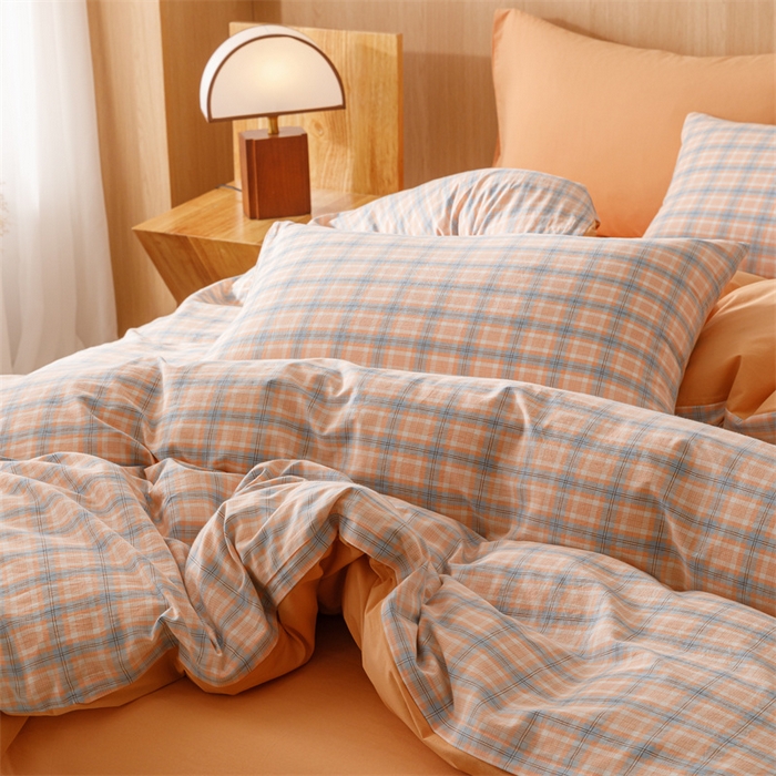 91家纺网 家纺一手货源 找家纺 恬思语2025新款全棉色织水洗棉四件套 米优粉