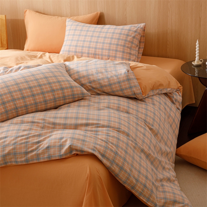 91家纺网 家纺一手货源 找家纺 恬思语2025新款全棉色织水洗棉四件套 米优粉