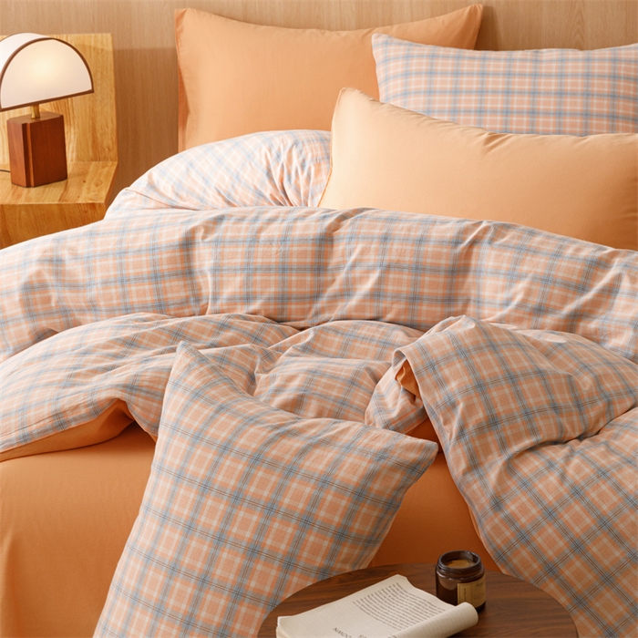 91家纺网 家纺一手货源 找家纺 恬思语2025新款全棉色织水洗棉四件套 米优粉