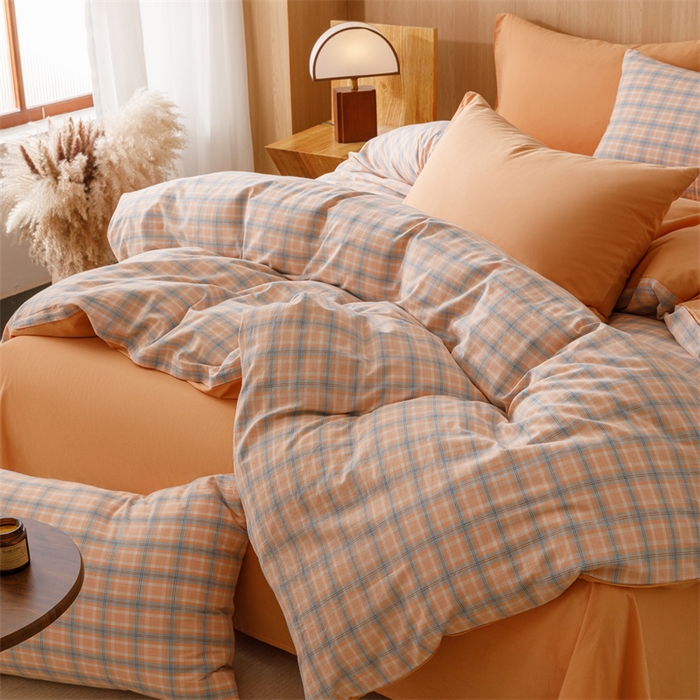 91家纺网 家纺一手货源 找家纺 恬思语2025新款全棉色织水洗棉四件套 米优粉