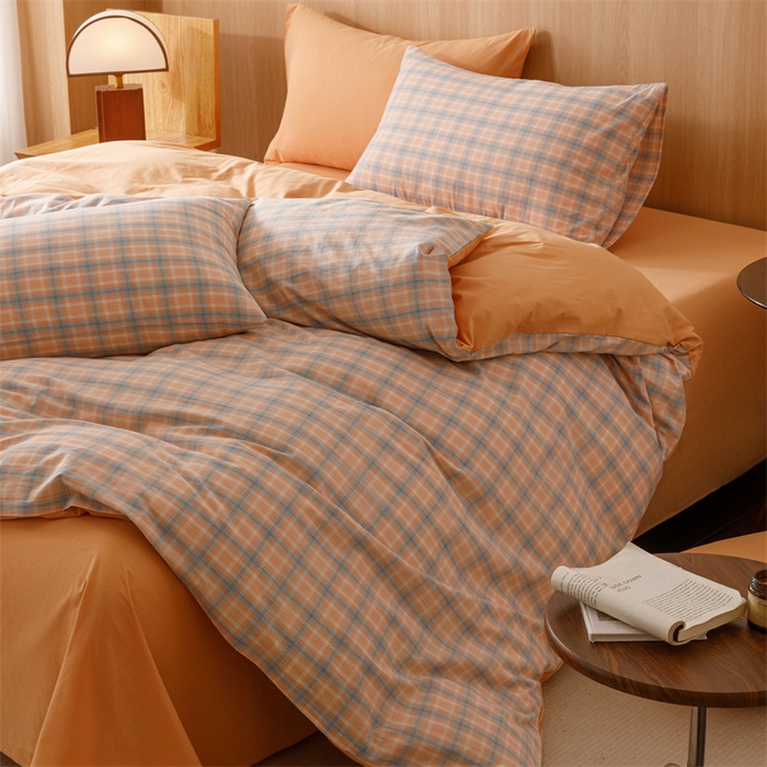 91家纺网 家纺一手货源 找家纺 恬思语2025新款全棉色织水洗棉四件套 米优粉