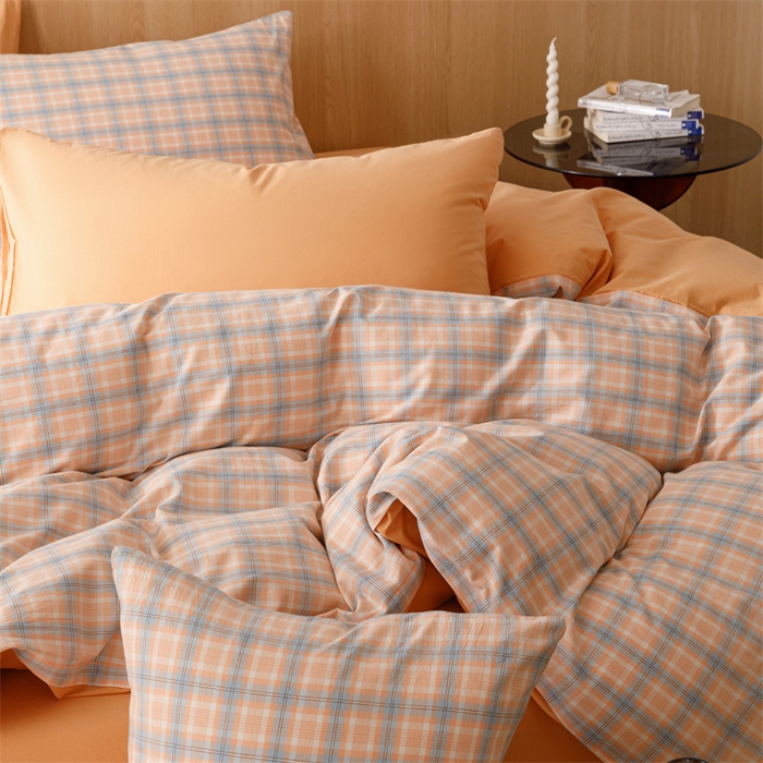 91家纺网 家纺一手货源 找家纺 恬思语2025新款全棉色织水洗棉四件套 米优粉