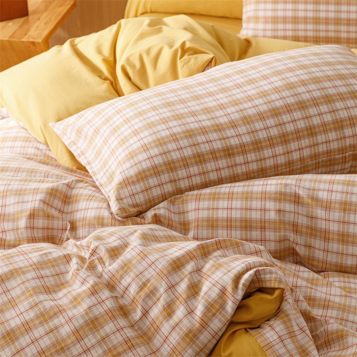 91家纺网 家纺一手货源 找家纺 恬思语2025新款全棉色织水洗棉四件套 棉芷黄