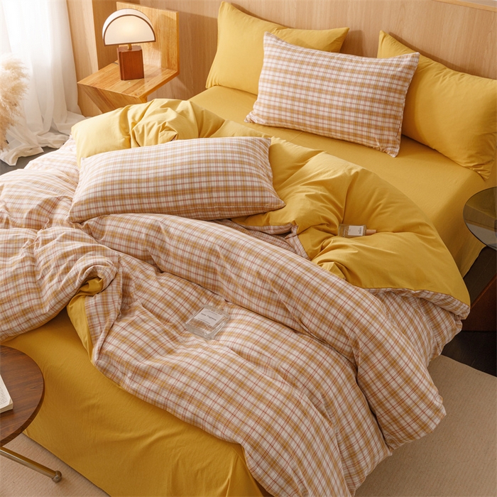 91家纺网 家纺一手货源 找家纺 恬思语2025新款全棉色织水洗棉四件套 棉芷黄