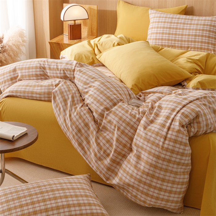 91家纺网 家纺一手货源 找家纺 恬思语2025新款全棉色织水洗棉四件套 棉芷黄