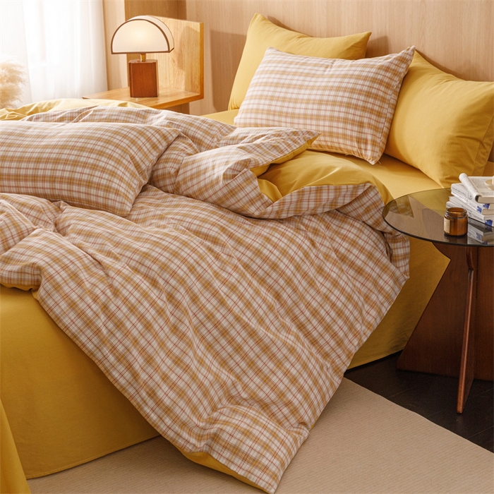 91家纺网 家纺一手货源 找家纺 恬思语2025新款全棉色织水洗棉四件套 棉芷黄