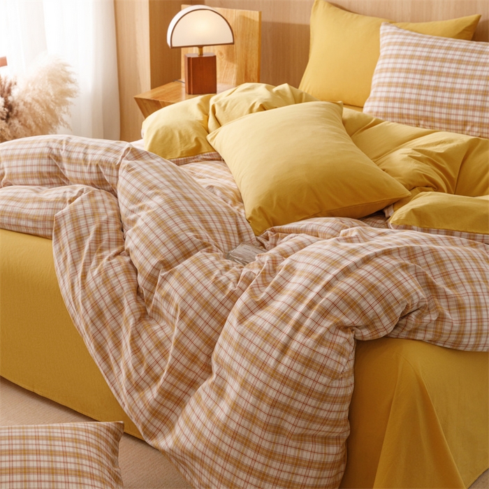 91家纺网 家纺一手货源 找家纺 恬思语2025新款全棉色织水洗棉四件套 棉芷黄